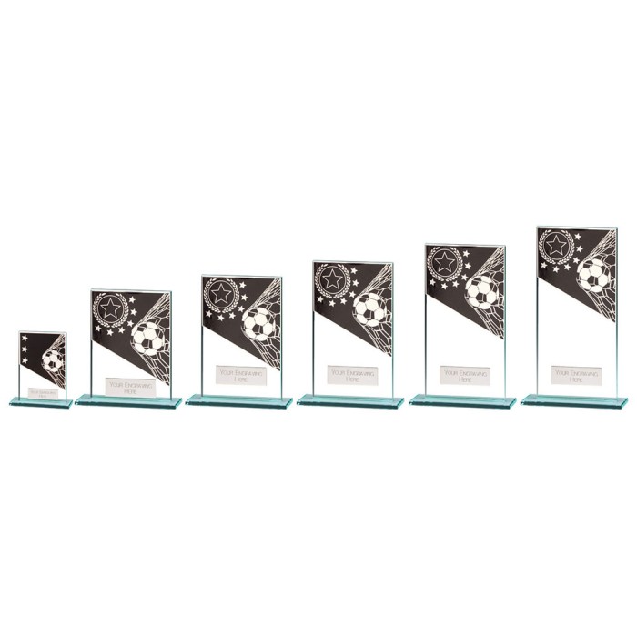 MUSTANG BLACK/SILVER FOOTBALL GLASS TROPHY -  6 SIZES - 8CM - 18CM